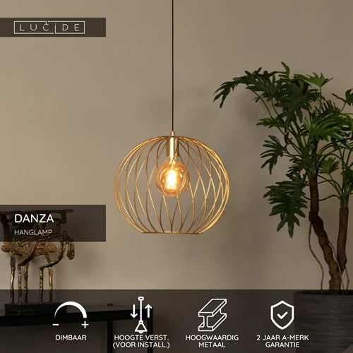 Lucide DANZA - Hanglamp - Ø 40 cm - 1xE27 - Mat Goud / Messing - USP